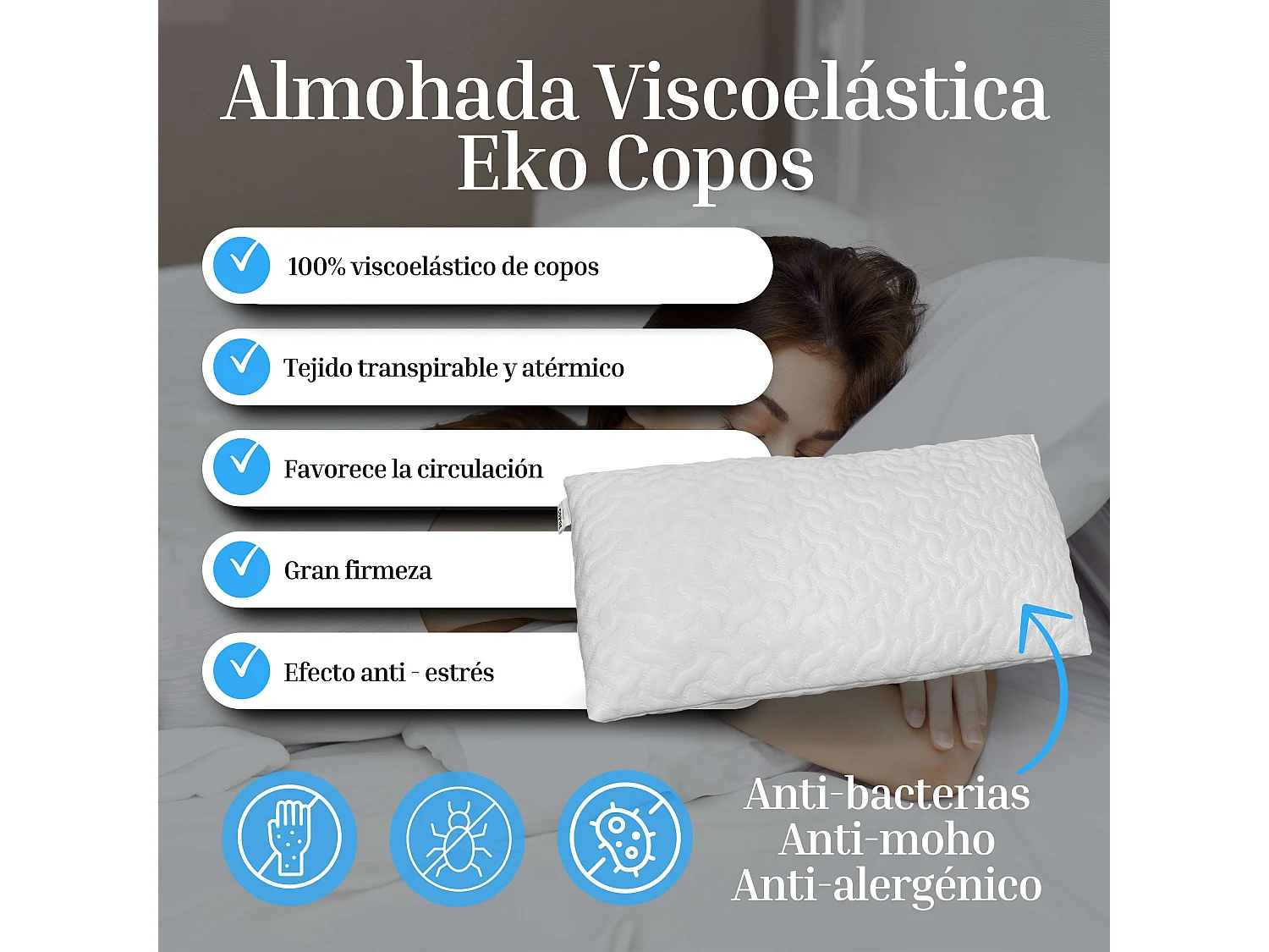 Oreiller viscoélastique Eko Flakes 90 cm Blanc