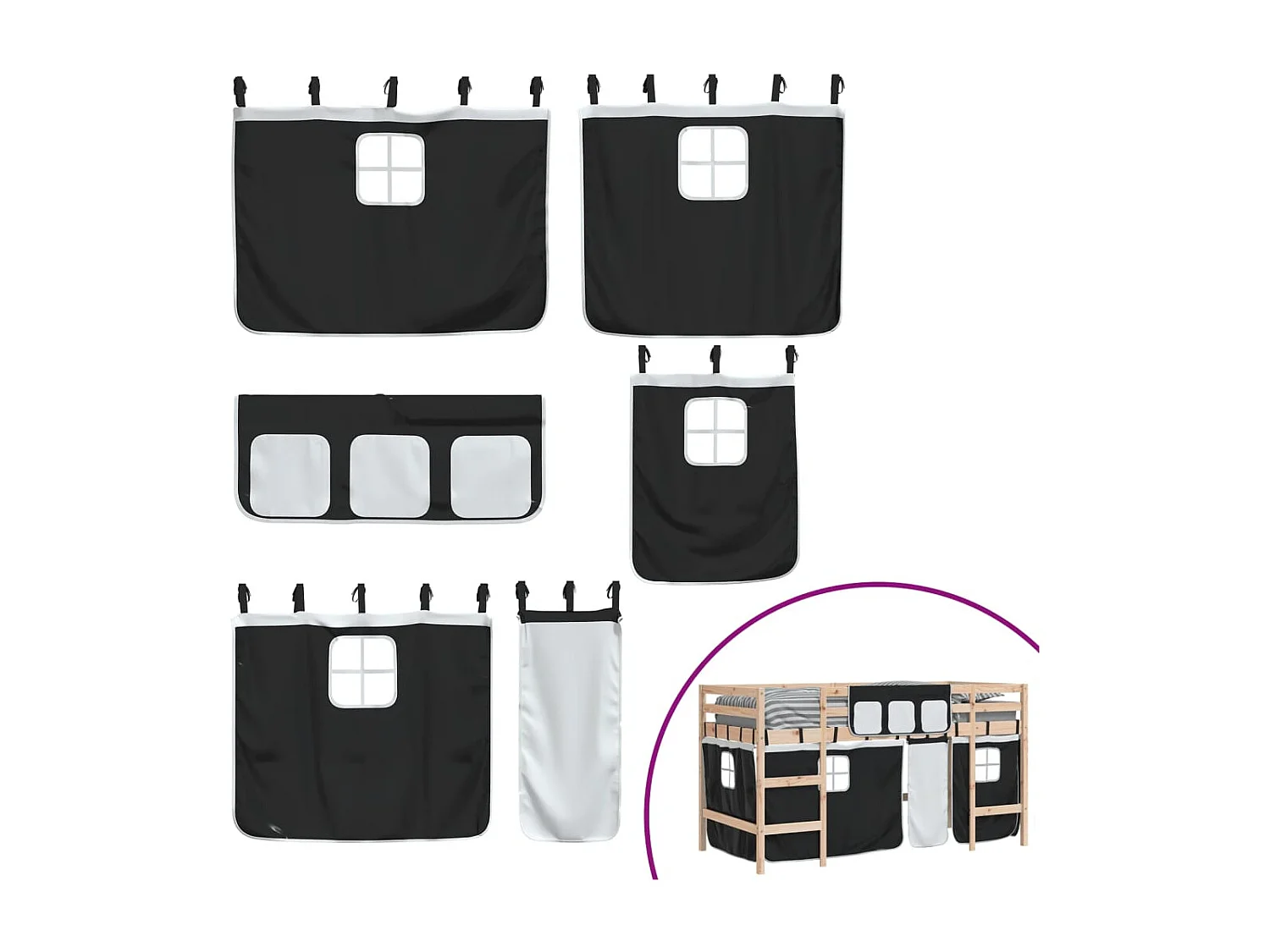 Lit simple-Lit mezzanine enfants avec rideaux sans matelas 80x200 cm