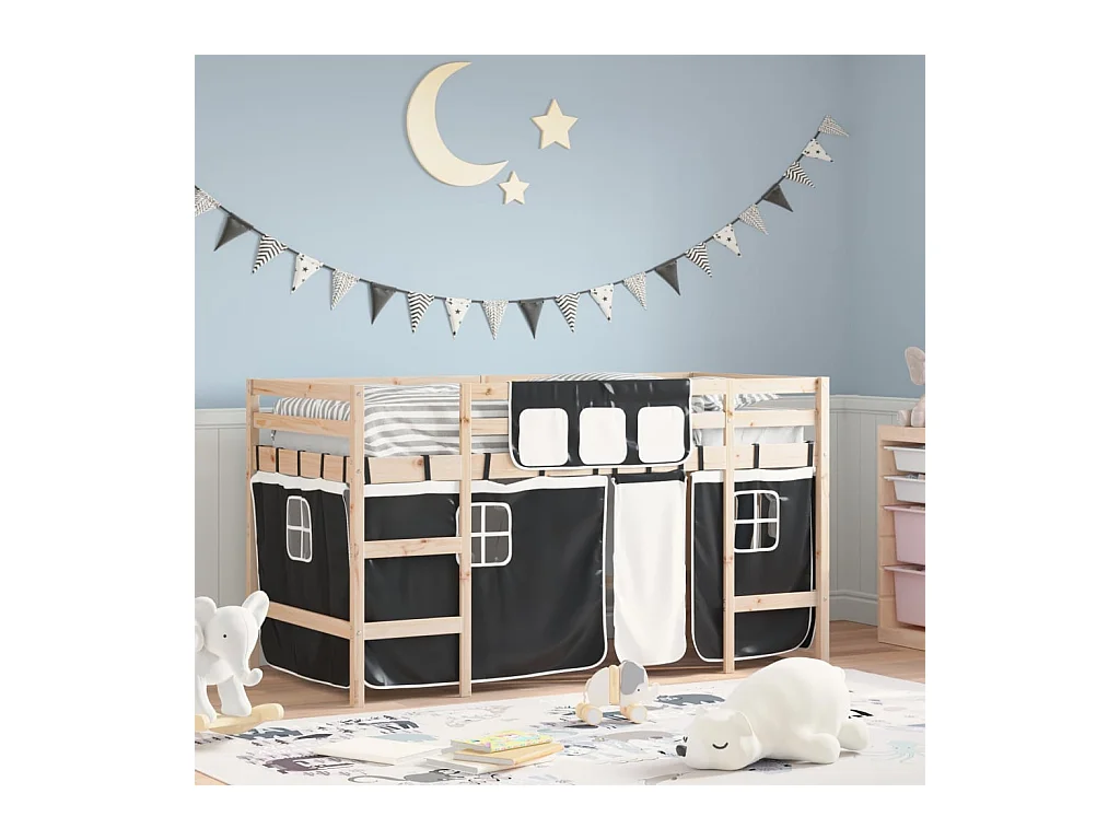 Lit simple-Lit mezzanine enfants avec rideaux sans matelas 80x200 cm