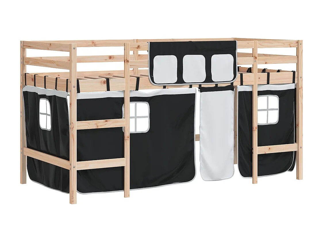 Lit simple-Lit mezzanine enfants avec rideaux sans matelas 80x200 cm