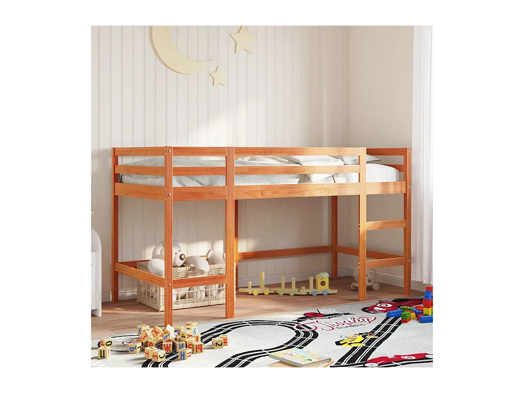 Lit simlpe-Lit mezzanine enfant sans matelas avec échelle 90x200 cm