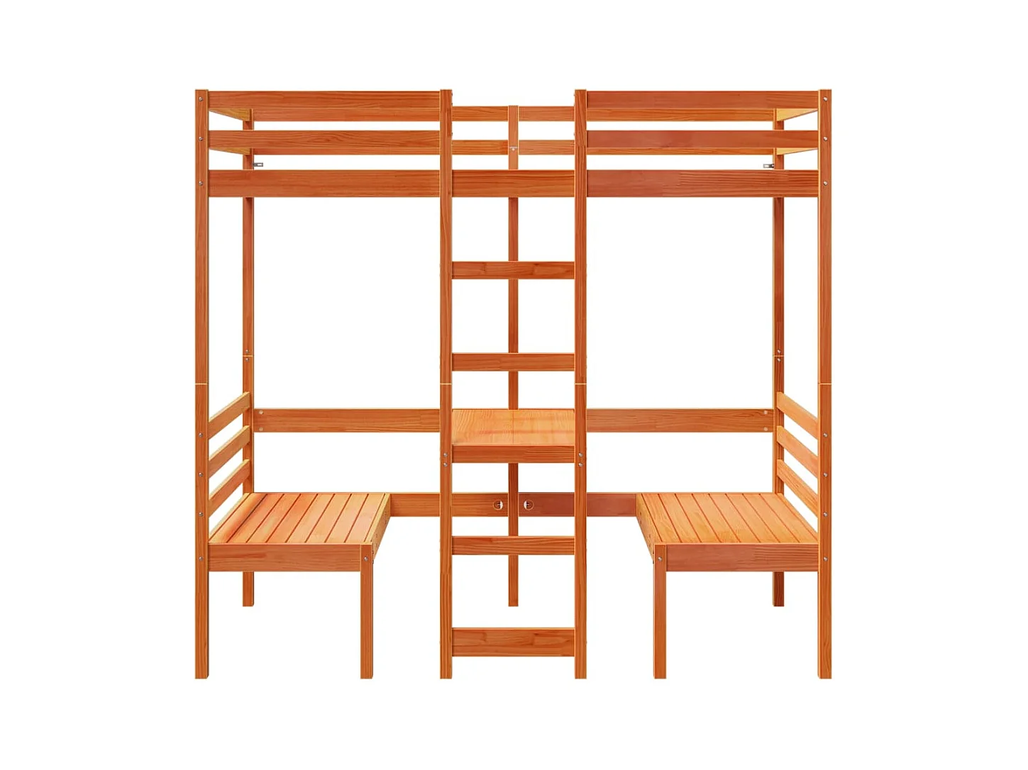 Lit mezzanine avec bureau et chaises brun cire 90x190 cm pin