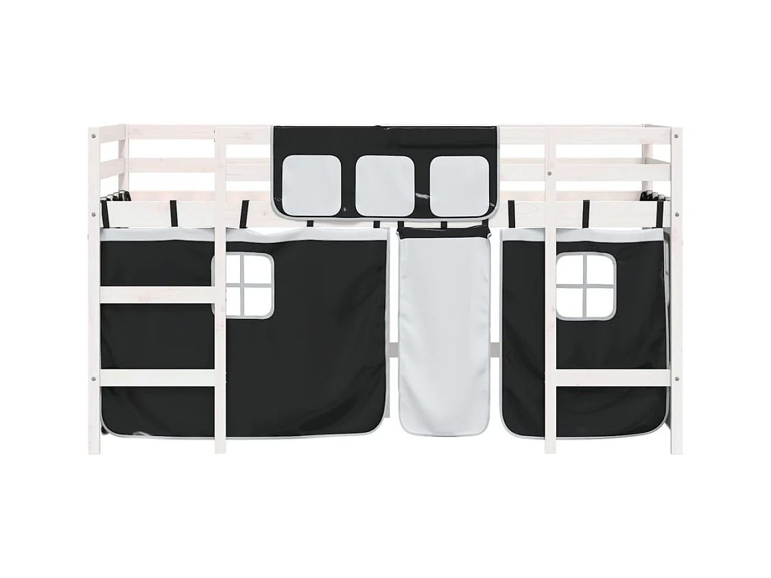 Lit simlpe-Lit mezzanine enfants avec rideaux sans matelas 90x200cm