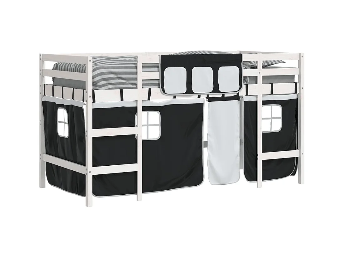 Lit simlpe-Lit mezzanine enfants avec rideaux sans matelas 90x200cm