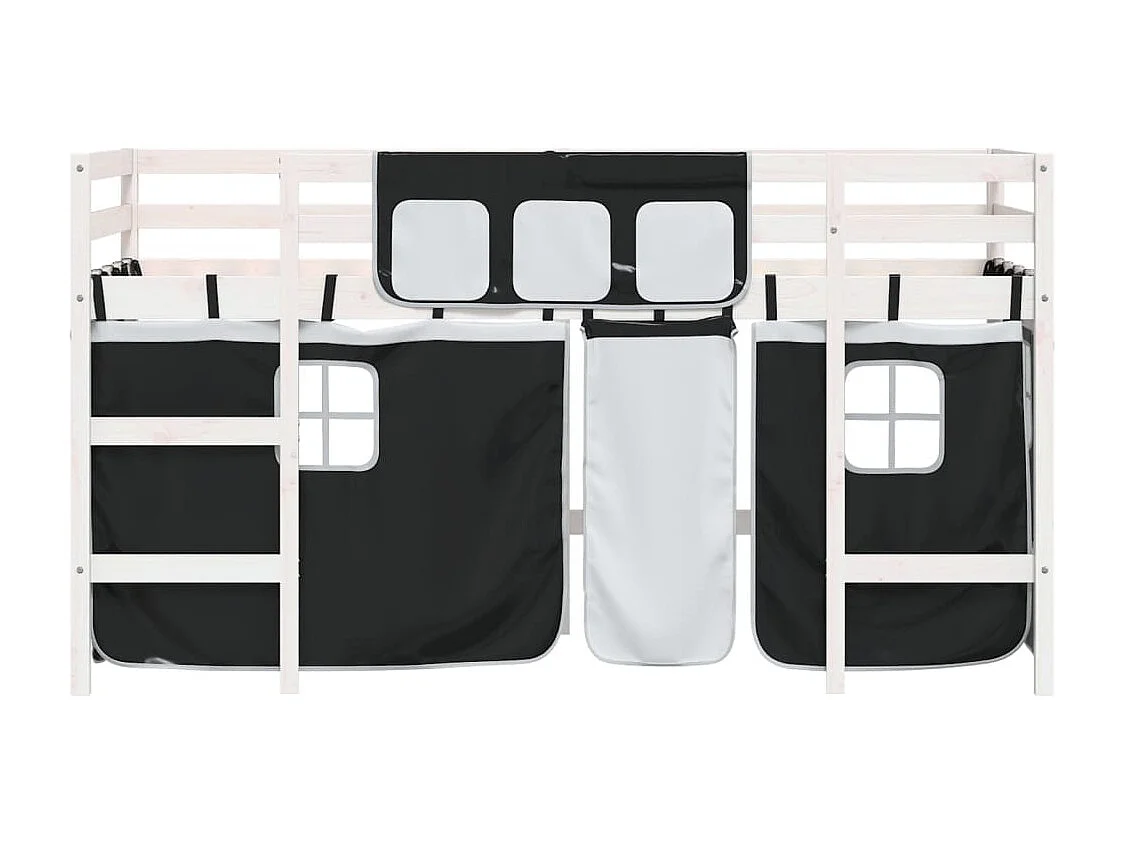 Lit simlpe-Lit mezzanine enfants avec rideaux sans matelas 90x200cm