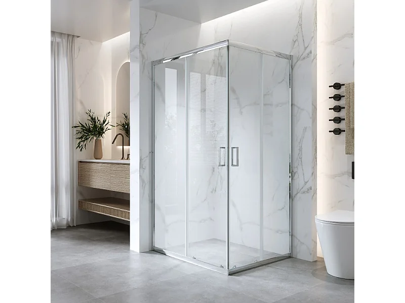 Cabina Doccia Angolare Scorrevole 70x90 Cm H 185 cm Vetro Trasparente 6 mm | Kiro