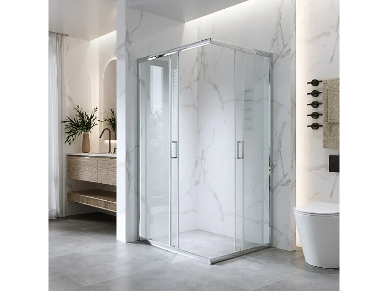 Cabina Doccia Angolare Scorrevole 70x90 Cm H 185 cm Vetro Trasparente 6 mm | Kiro