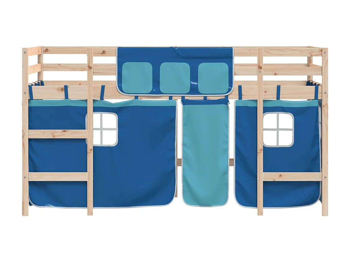 Lit simple-Lit mezzanine enfant avec rideaux sans matelas bleu 80x200cm