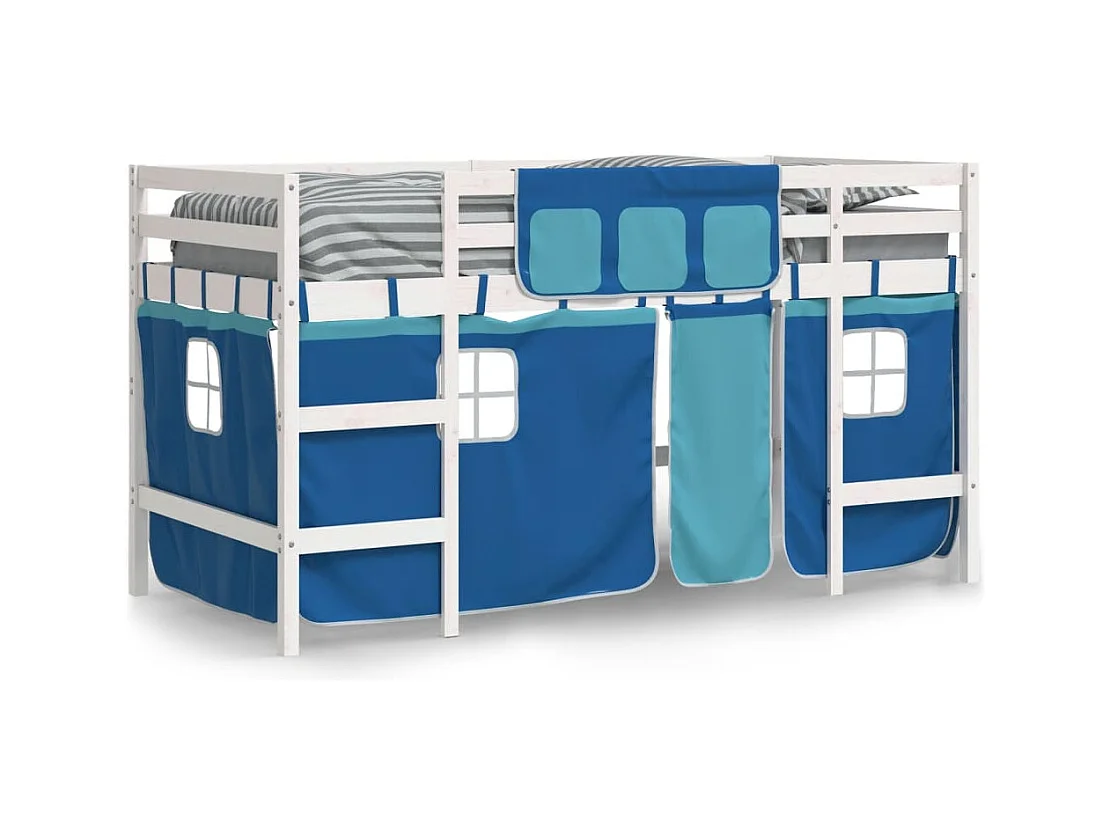 Lit simlpe-Lit mezzanine enfants avec rideaux sans matelas bleu 90x200cm
