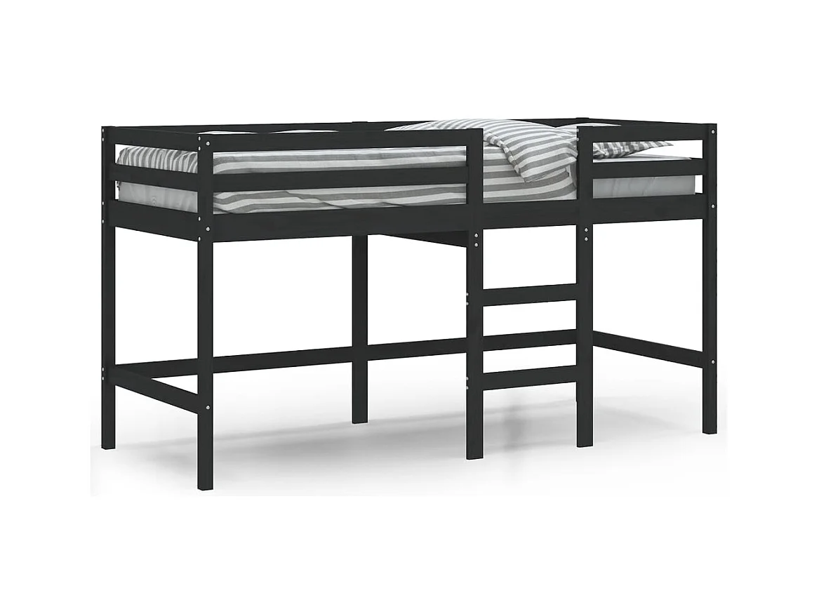 Lit simple-Lit mezzanine enfant sans matelas avec échelle noir 80x200cm