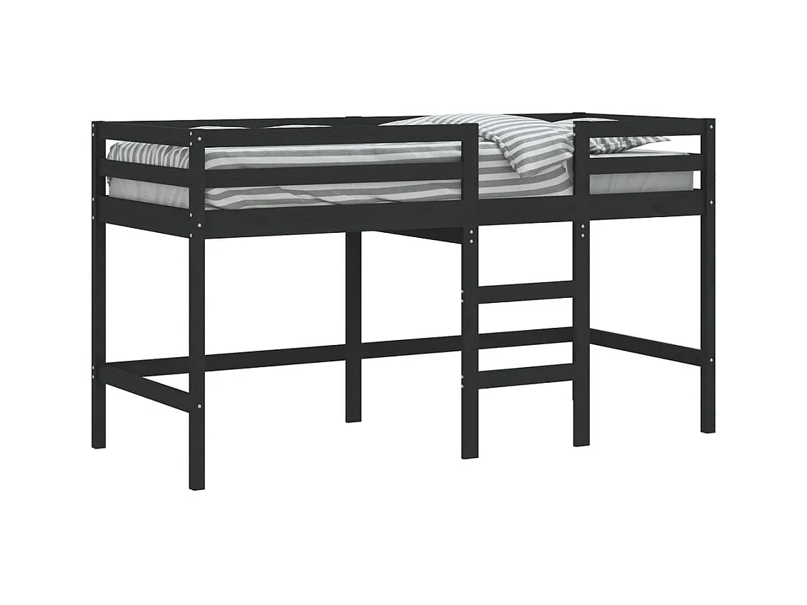Lit simple-Lit mezzanine enfant sans matelas avec échelle noir 80x200cm