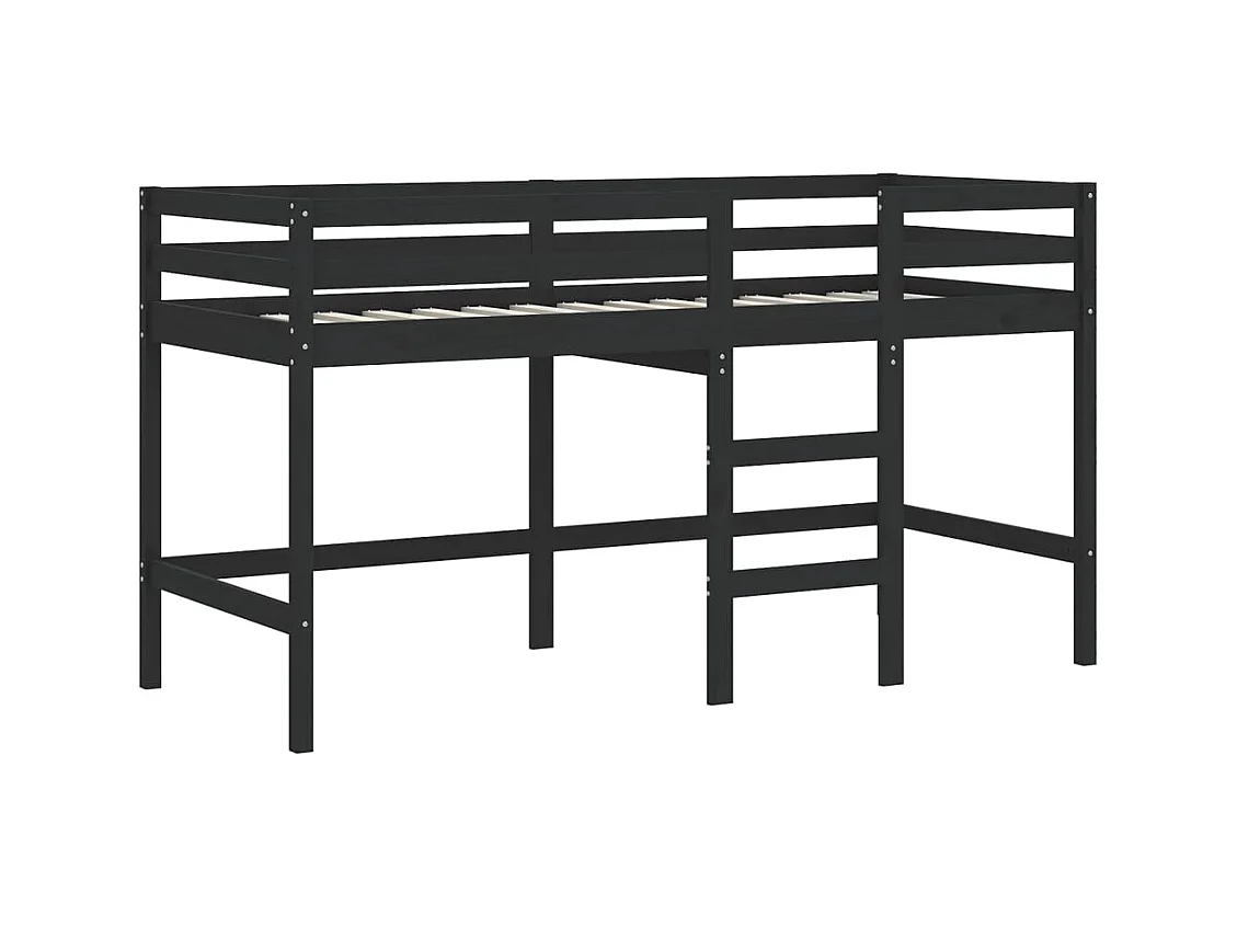 Lit simple-Lit mezzanine enfant sans matelas avec échelle noir 80x200cm