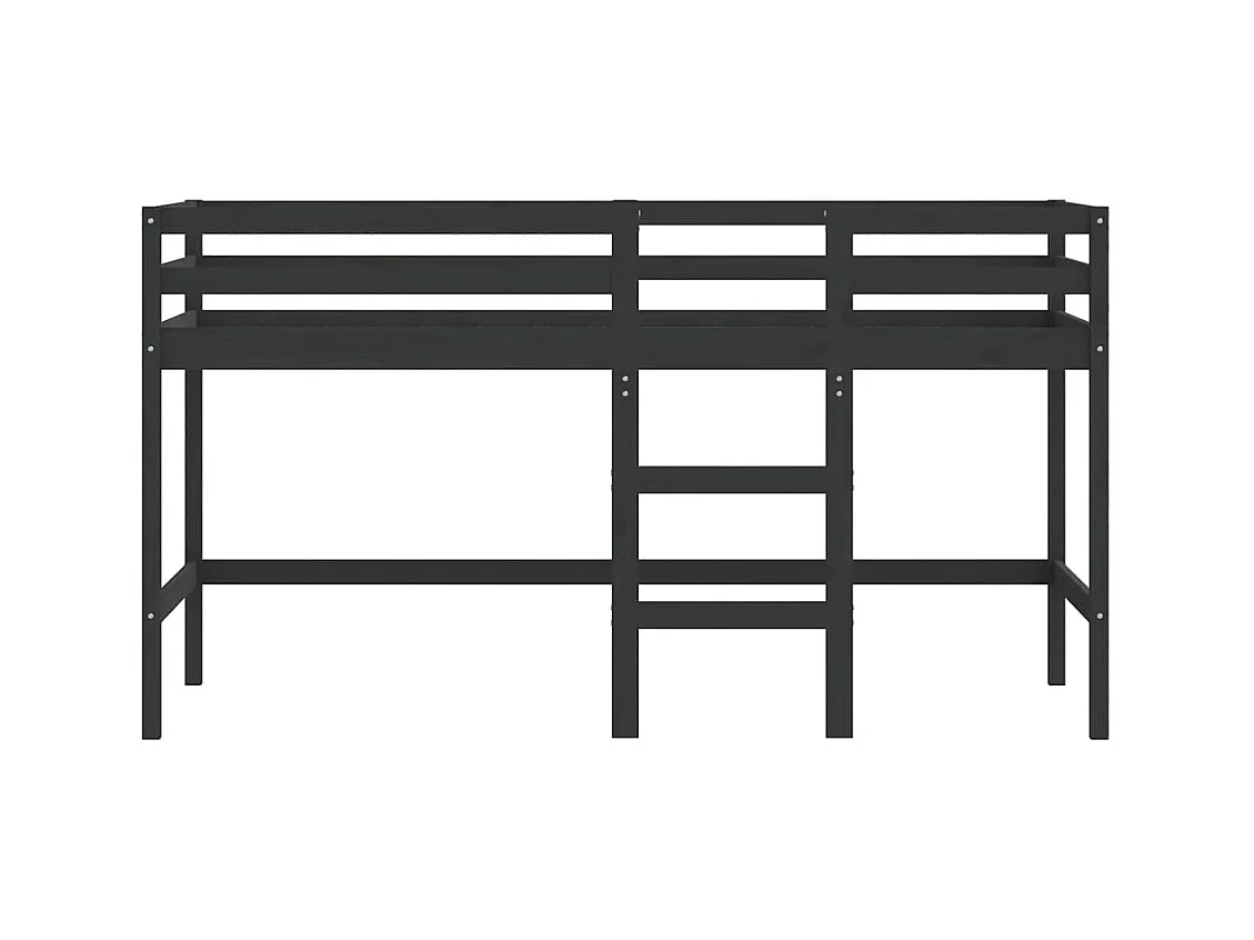 Lit simple-Lit mezzanine enfant sans matelas avec échelle noir 80x200cm