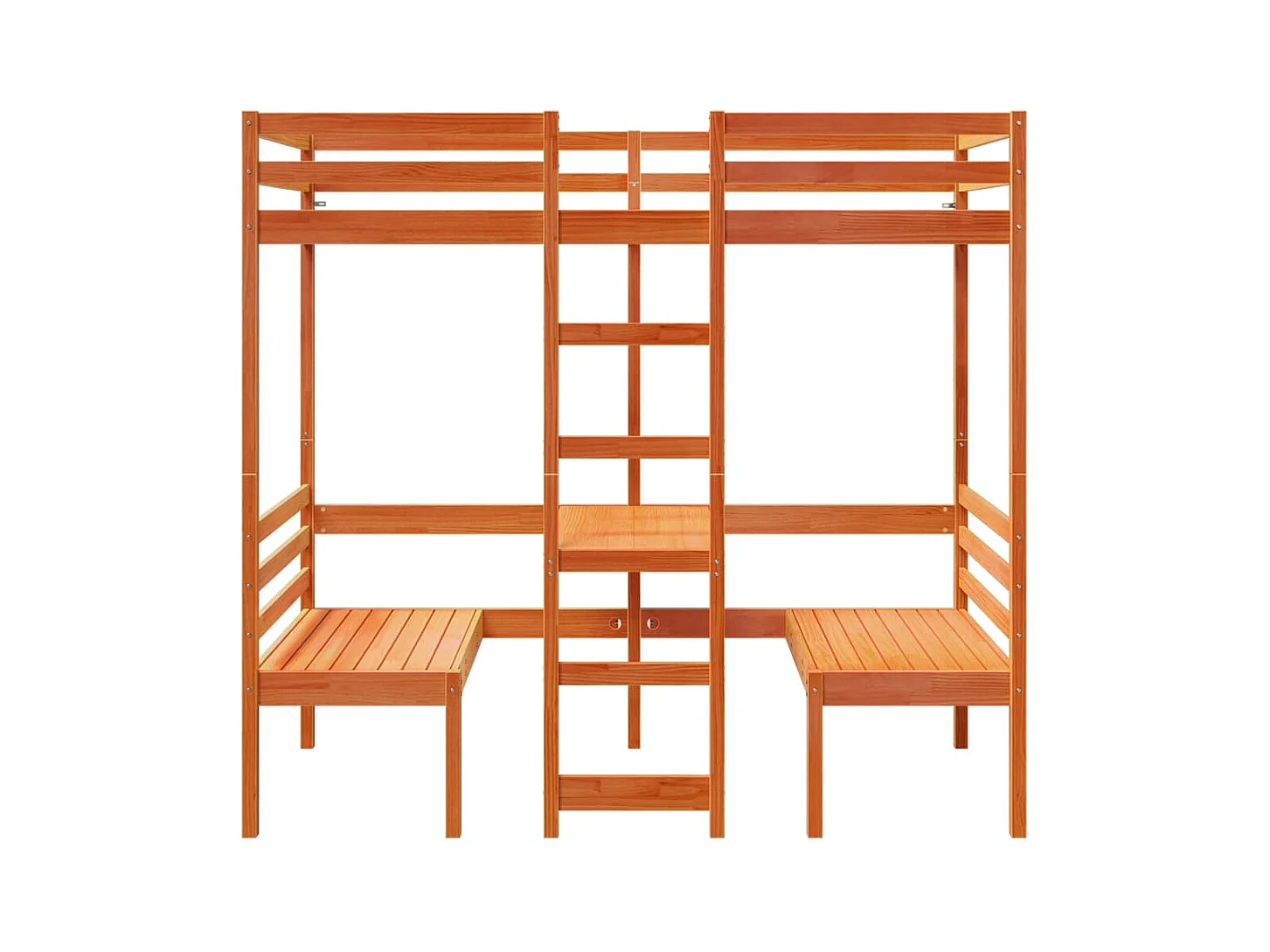 Lit mezzanine avec bureau et chaises brun cire 80x200 cm pin