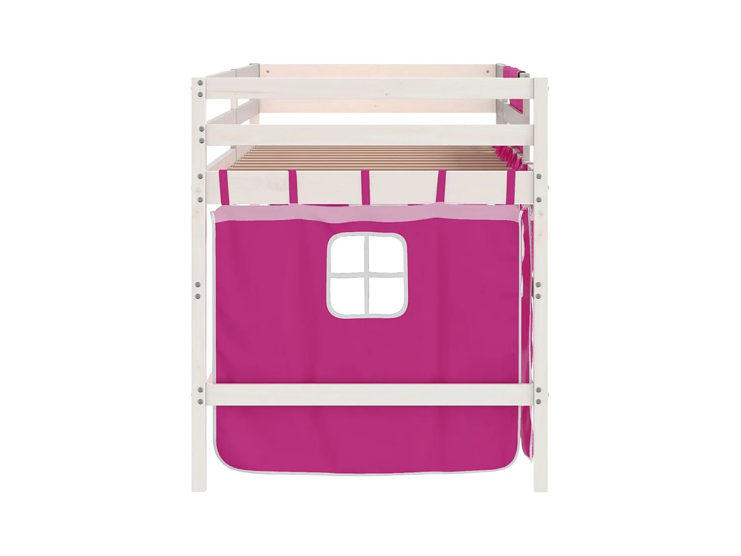 Lit simple-Lit mezzanine enfant avec rideaux sans matelas rose 80x200cm