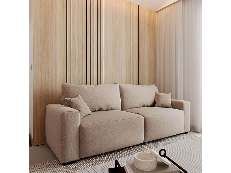 Sofá cama 3 plazas Fini Moderno Beige 234x90,5x99 cm con 2 cojines tela