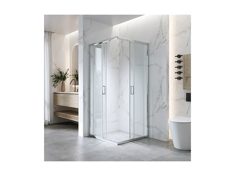 Cabina Doccia Angolare Scorrevole 80x80 Cm H 185 cm vetro Trasparente 6 mm | Kiro