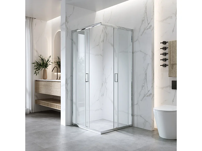 Cabina Doccia Angolare Scorrevole 80x80 Cm H 185 cm vetro Trasparente 6 mm | Kiro