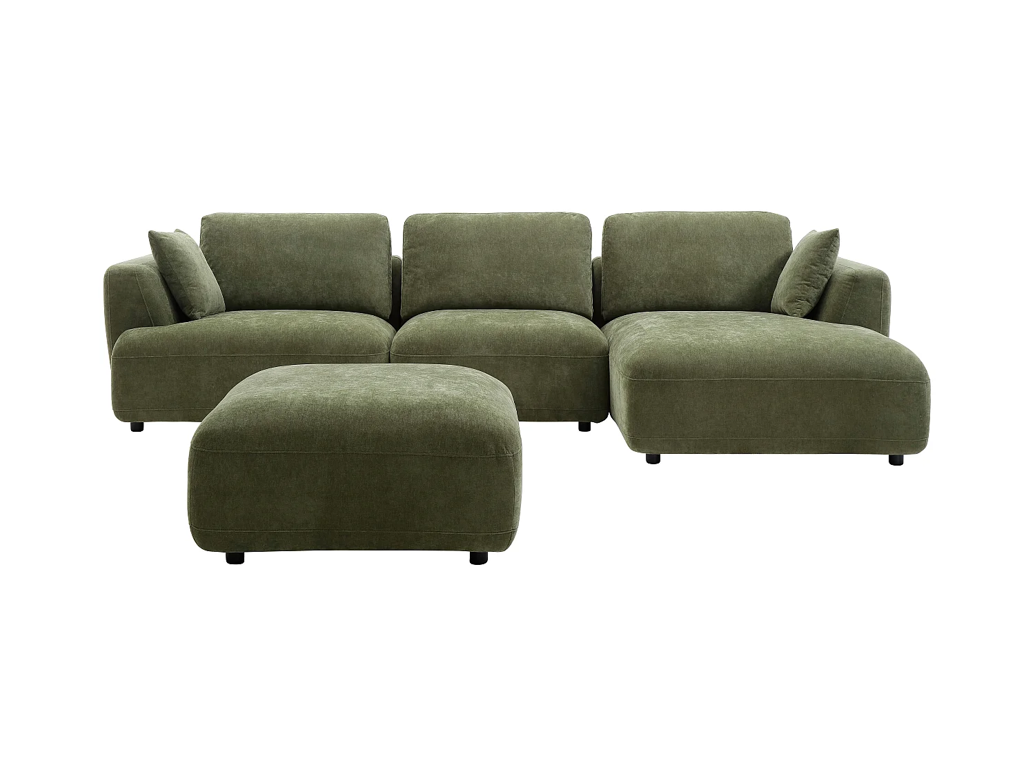 Canapé d'angle droit et pouf en tissu vert TINDRALO