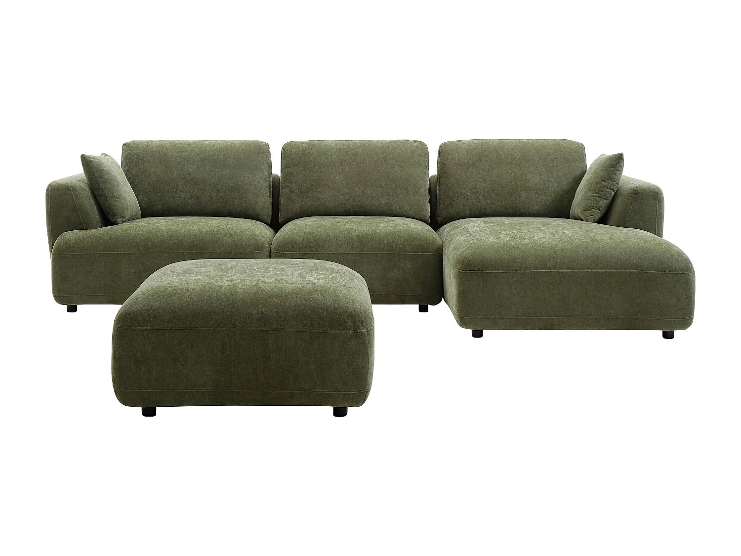 Højrevendt hjørnesofa og skammel i grønt stof TINDRALO