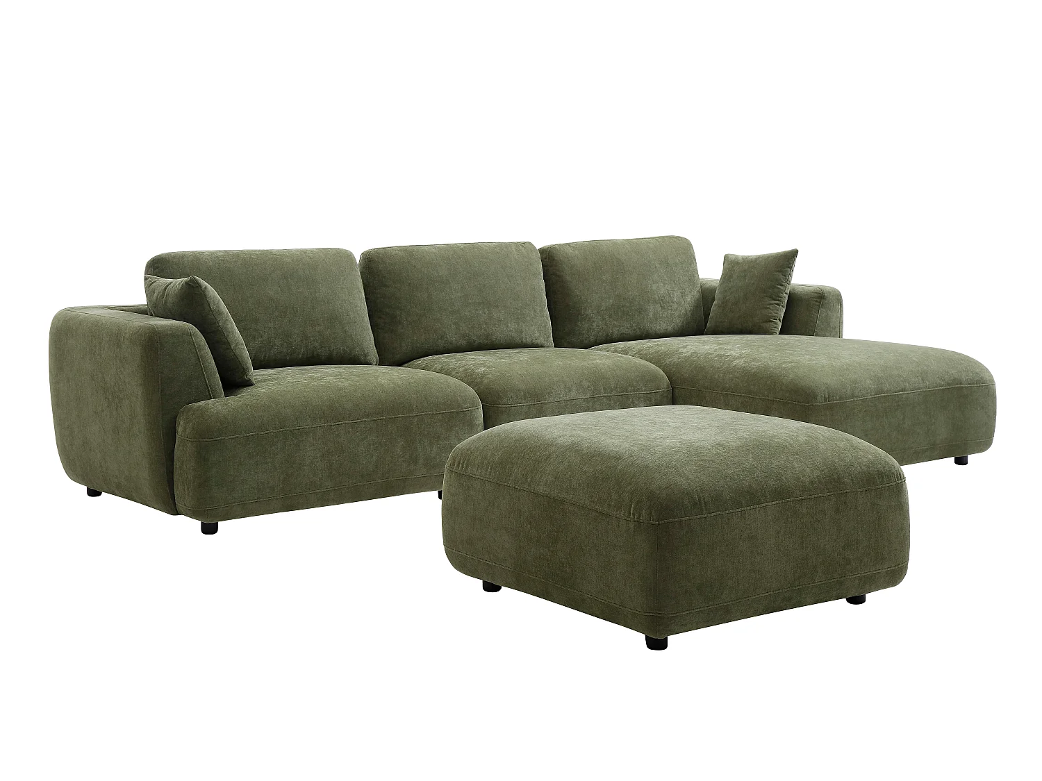 Højrevendt hjørnesofa og skammel i grønt stof TINDRALO