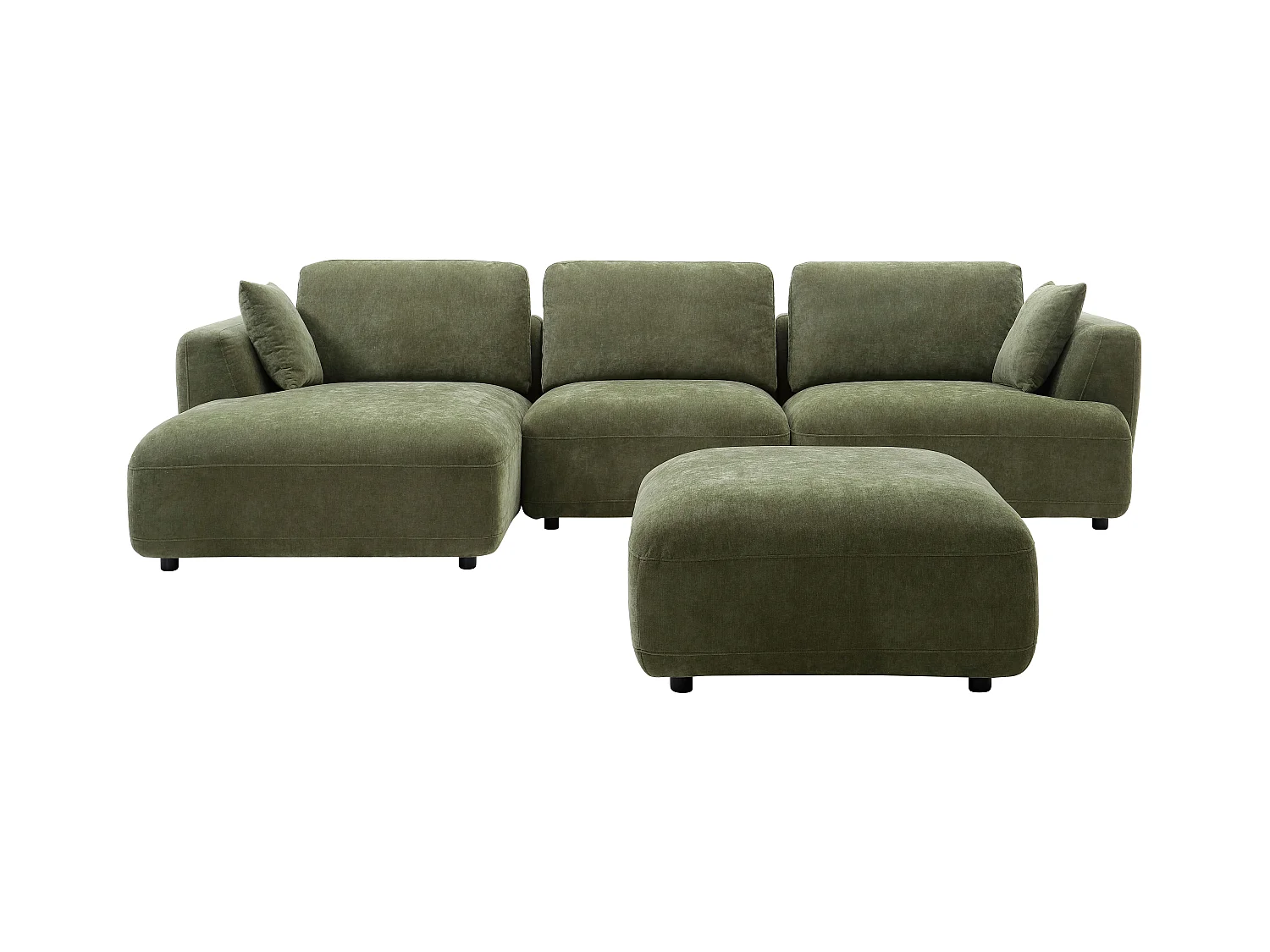Canapé d'angle gauche et pouf en tissu vert TINDRALO