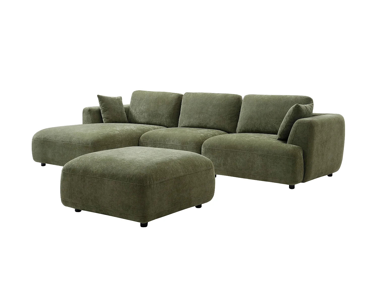 Canapé d'angle gauche et pouf en tissu vert TINDRALO