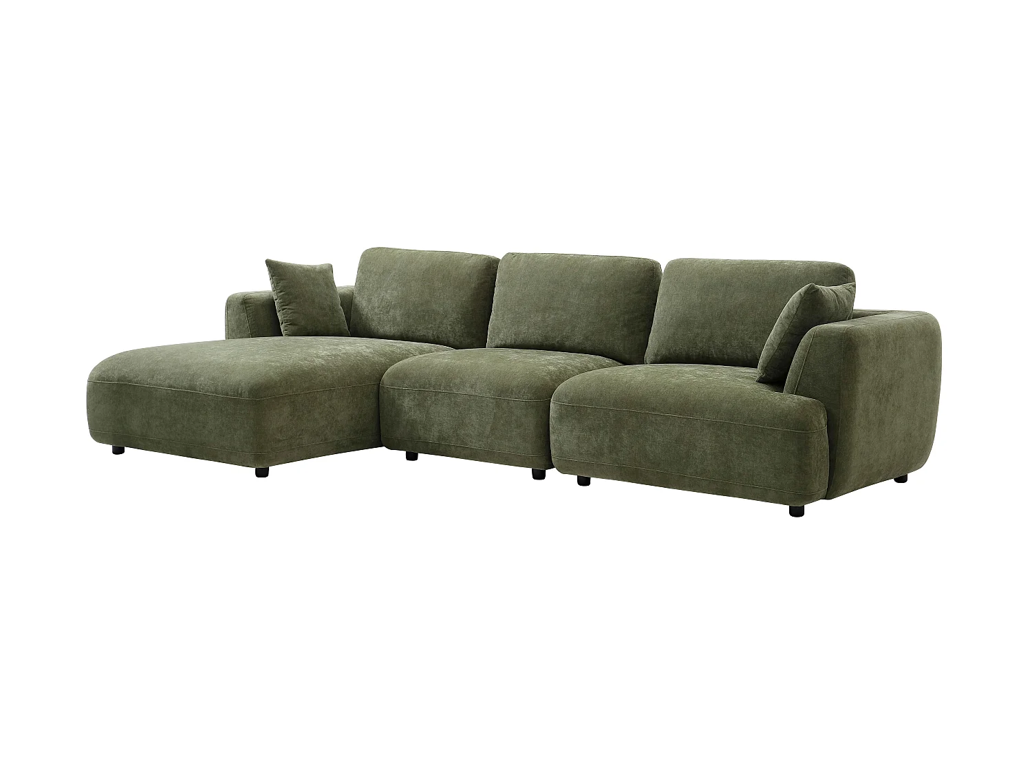 Canapé d'angle gauche et pouf en tissu vert TINDRALO