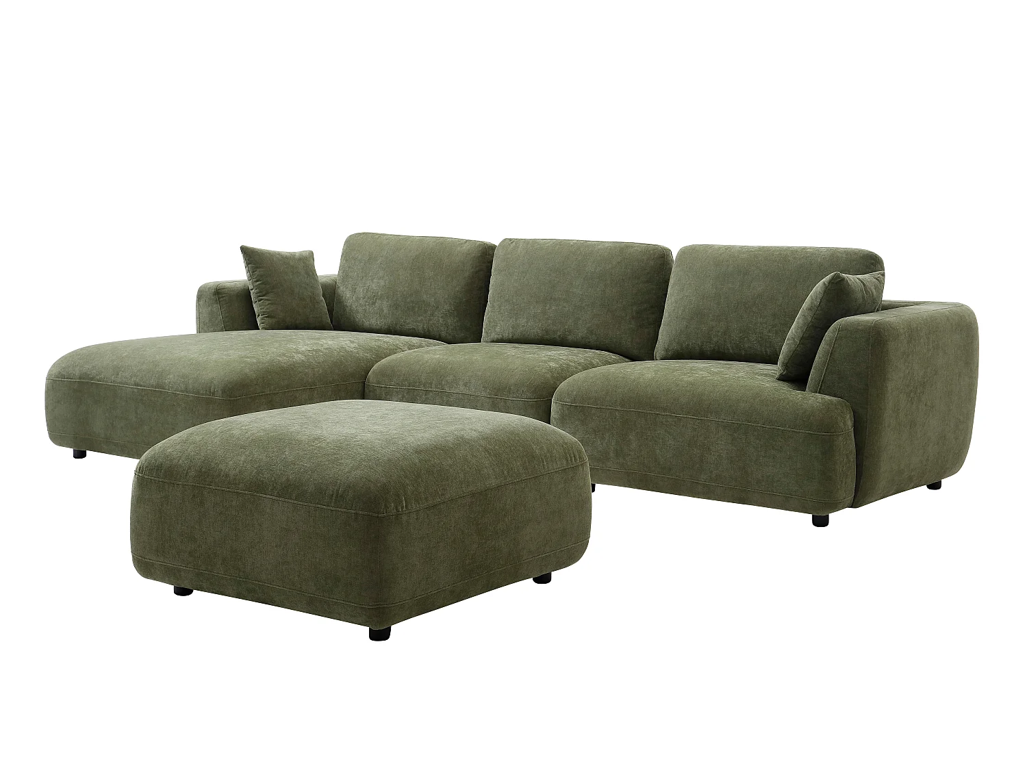 Venstrevendt hjørnesofa og puf i grønt stof TINDRALO
