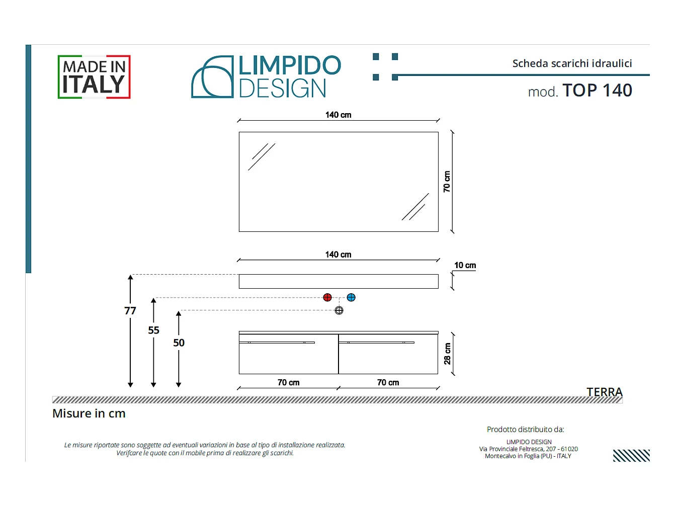 Mobile bagno Top L 140 x P 46 con lavabo in appoggio poro noce cassettiera 140 verde salvia specchio rettangolare