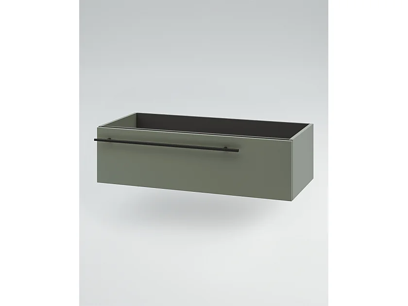 Mobile bagno Top L 140 x P 46 con lavabo in appoggio poro noce cassettiera 140 verde salvia specchio rettangolare