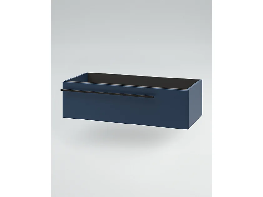 Mobile bagno Top L 140 x P 46 con lavabo in appoggio poro noce cassettiera 140 blu oceano specchio rettangolare