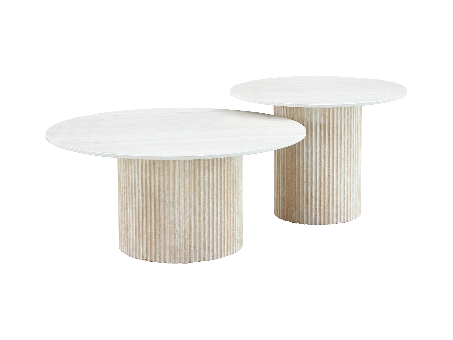 Duo de Tables Basses Gigognes MINA Effet Travertin & Plateau Céramique – 60x45 / 80x38 cm