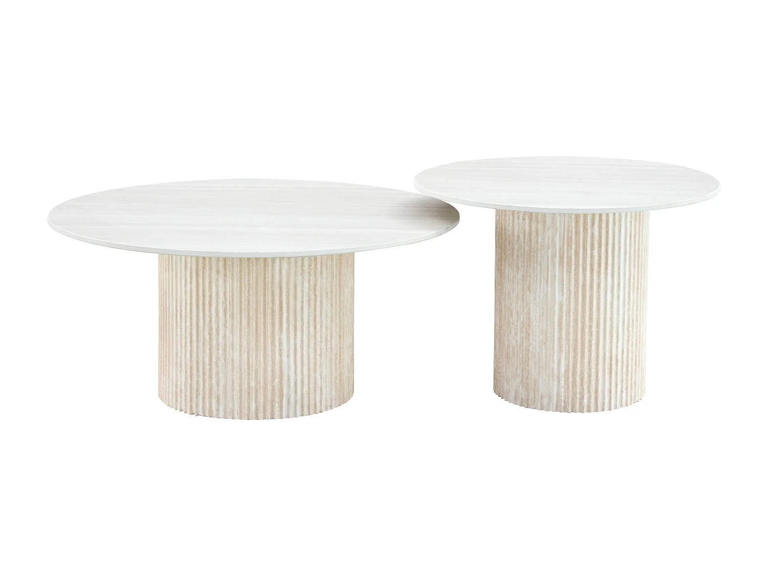 Duo de Tables Basses Gigognes MINA Effet Travertin & Plateau Céramique – 60x45 / 80x38 cm - Bois blanc