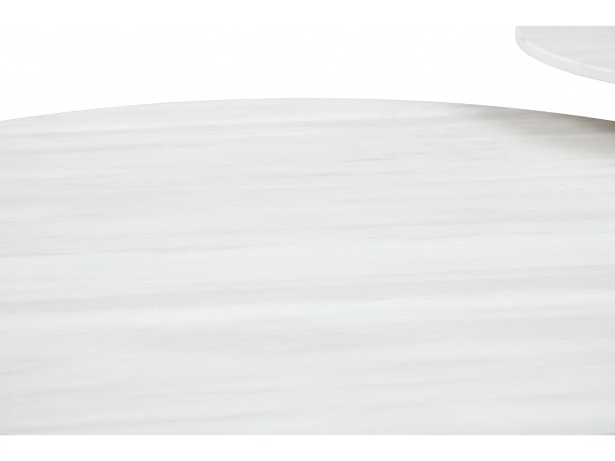 Lot 2 Tables Basses Gigognes MINA Effet Travertin Plateau Céramique Bois Blanc D80xH38cm/D60xH45cm