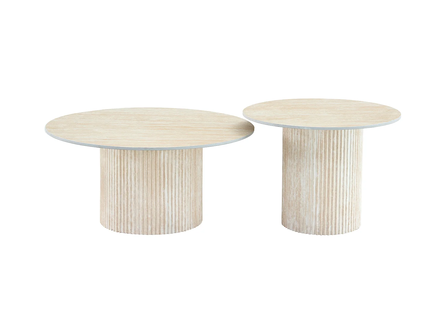 Duo de Tables Basses Gigognes MINA Effet Travertin & Plateau Céramique – 60x45 / 80x38 cm