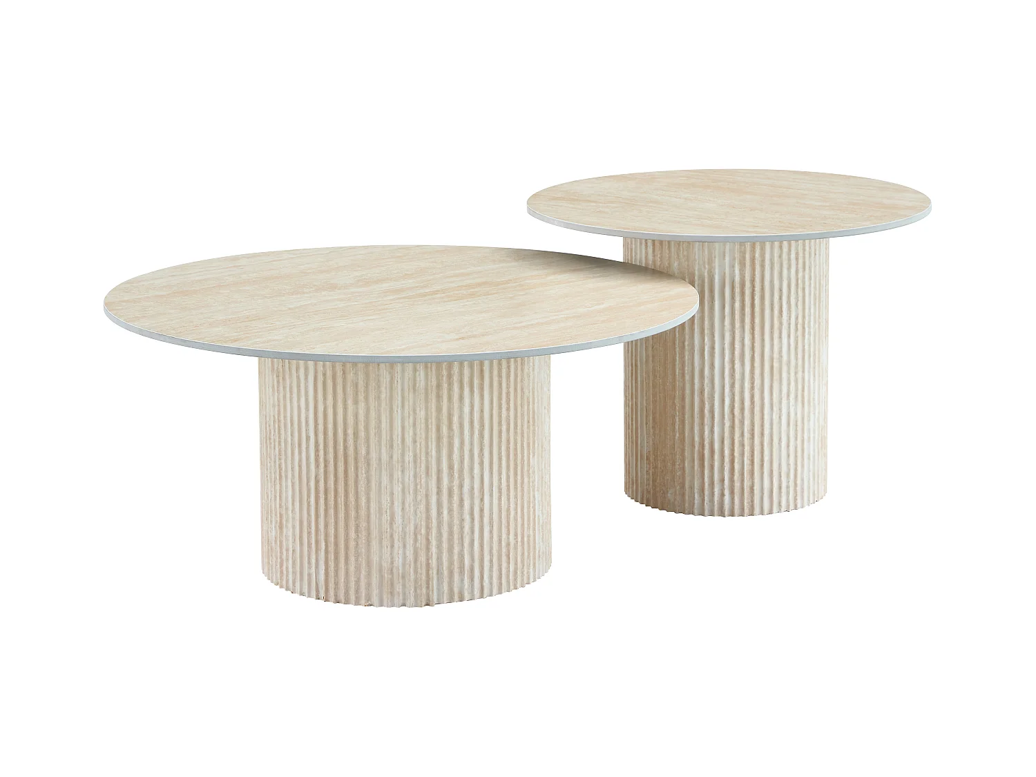 Duo de Tables Basses Gigognes MINA Effet Travertin & Plateau Céramique – 60x45 / 80x38 cm