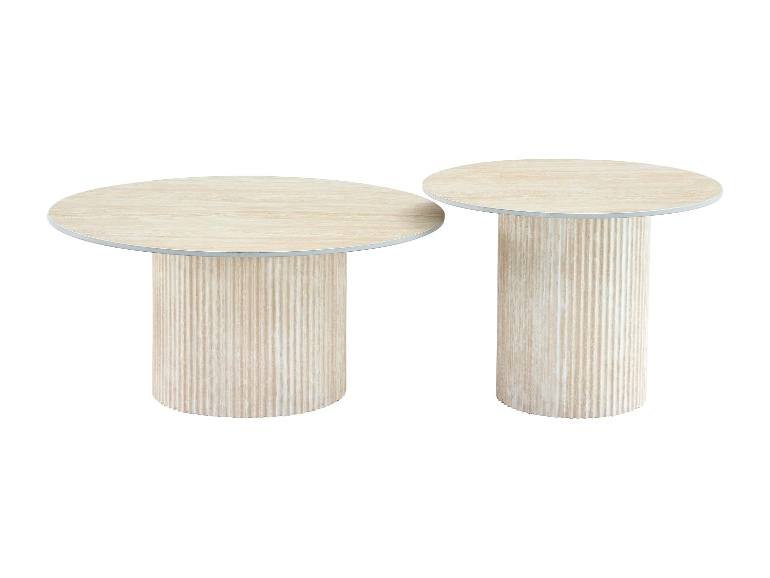 Duo de Tables Basses Gigognes MINA Effet Travertin & Plateau Céramique – 60x45 / 80x38 cm - Travertin