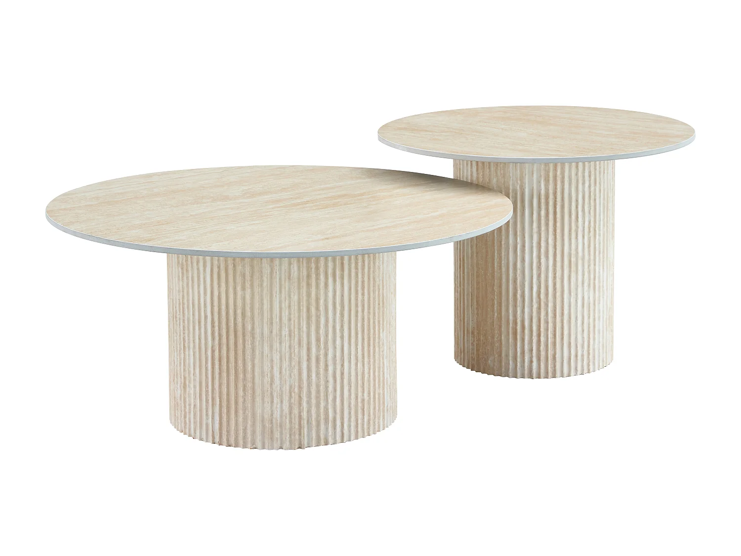 Duo de Tables Basses Gigognes MINA Effet Travertin & Plateau Céramique – 60x45 / 80x38 cm - Travertin