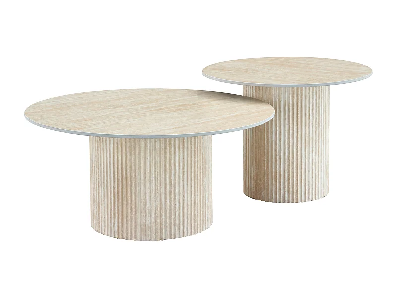 Duo de Tables Basses Gigognes MINA Effet Travertin & Plateau Céramique – 60x45 / 80x38 cm