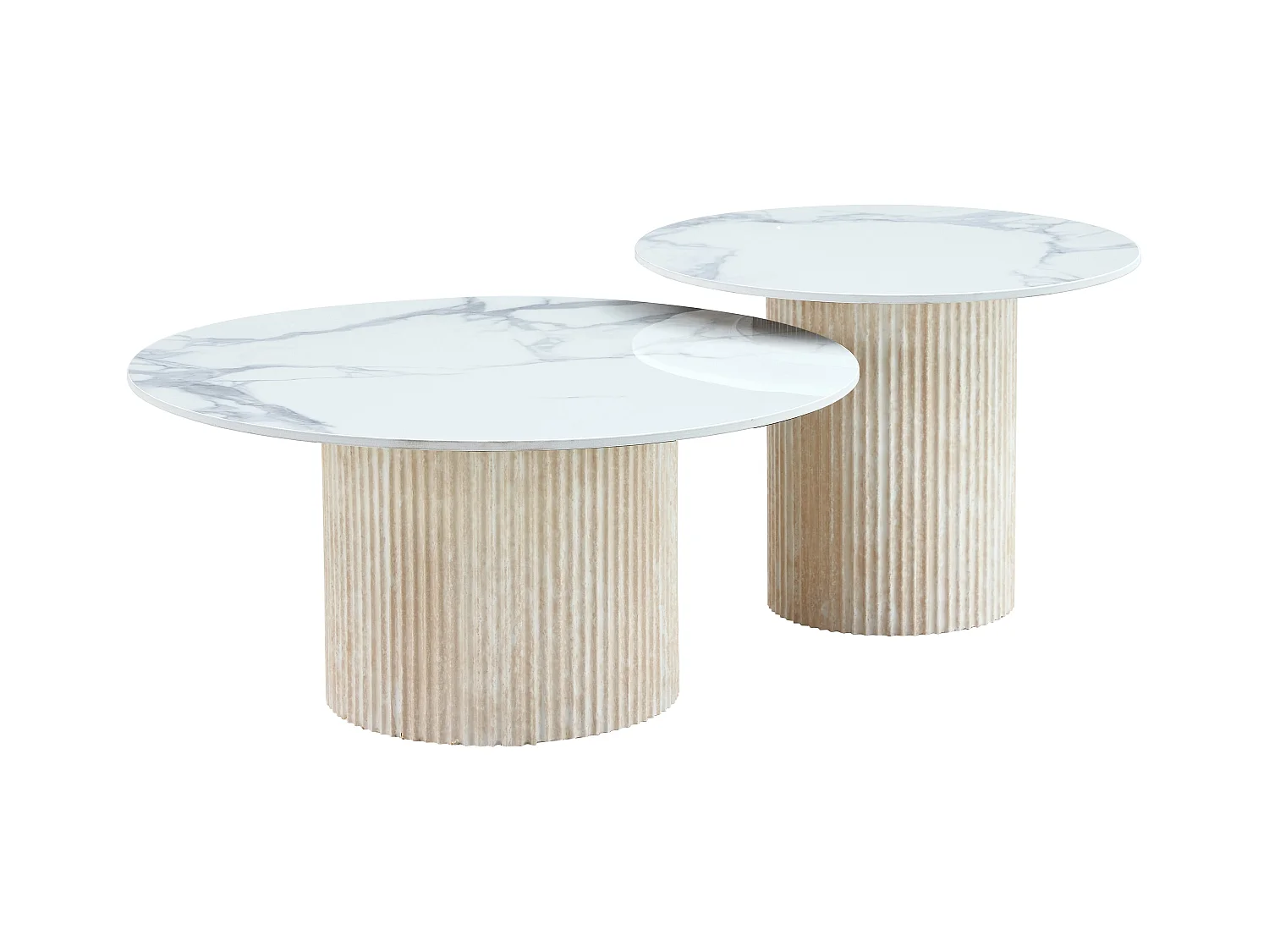 Duo de Tables Basses Gigognes MINA Effet Travertin & Plateau Céramique – 60x45 / 80x38 cm
