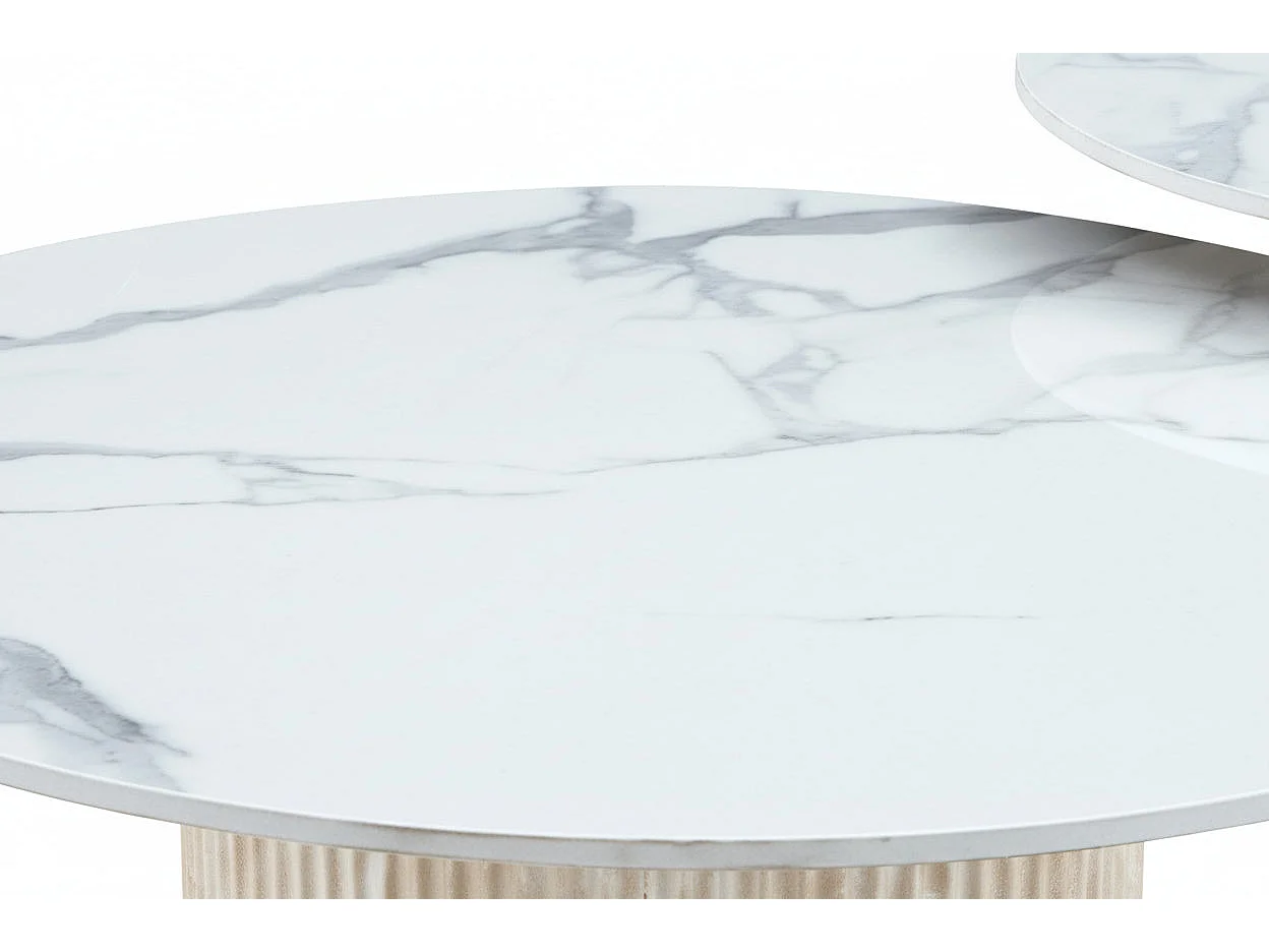 Lot 2 tables basses gigognes travertin céramique D80 D60 MINA