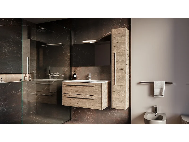 Mobile bagno con lavabo integrato L 90 x H 45 x P 46 Larice Dolomite Colonna e Specchio