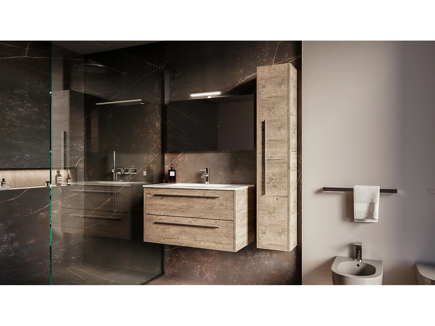 Mobile bagno con lavabo integrato L 90 x H 45 x P 46 Larice Dolomite Colonna e Specchio