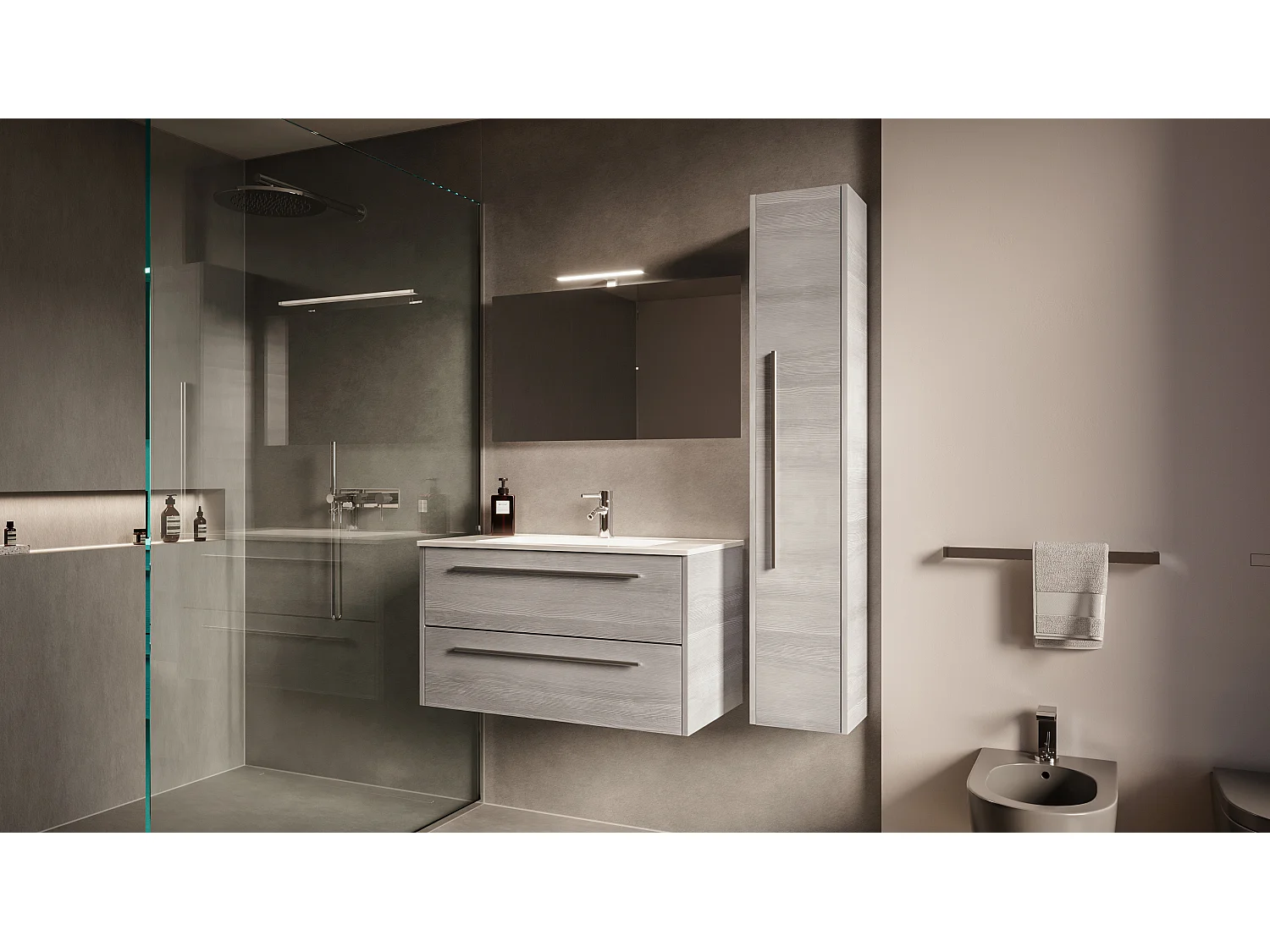 Mobile bagno con lavabo integrato L 90 x H 45 x P 46 Larice Cenere Colonna e Specchio