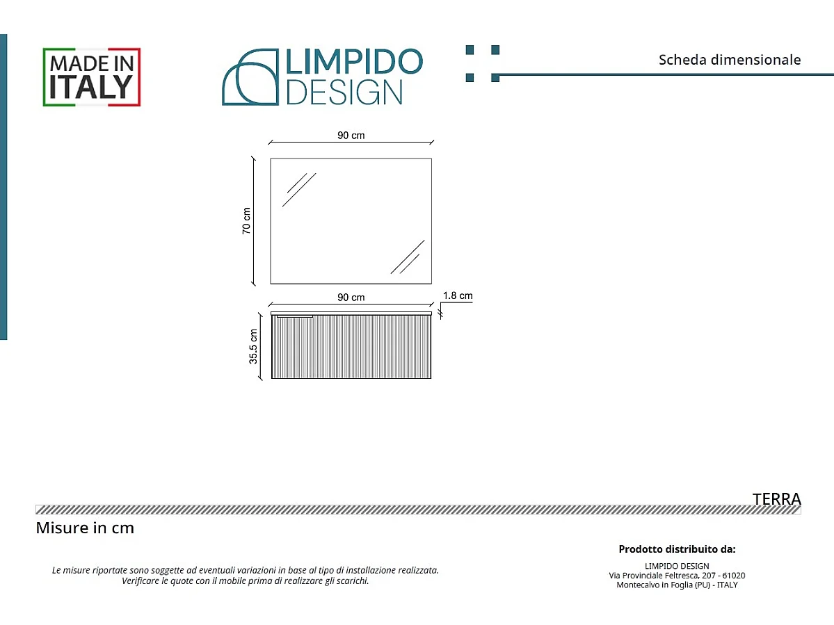 Mobile bagno con lavabo integrato L 90 x H 35,5 x P 46 Azzurro Opaco e Specchio