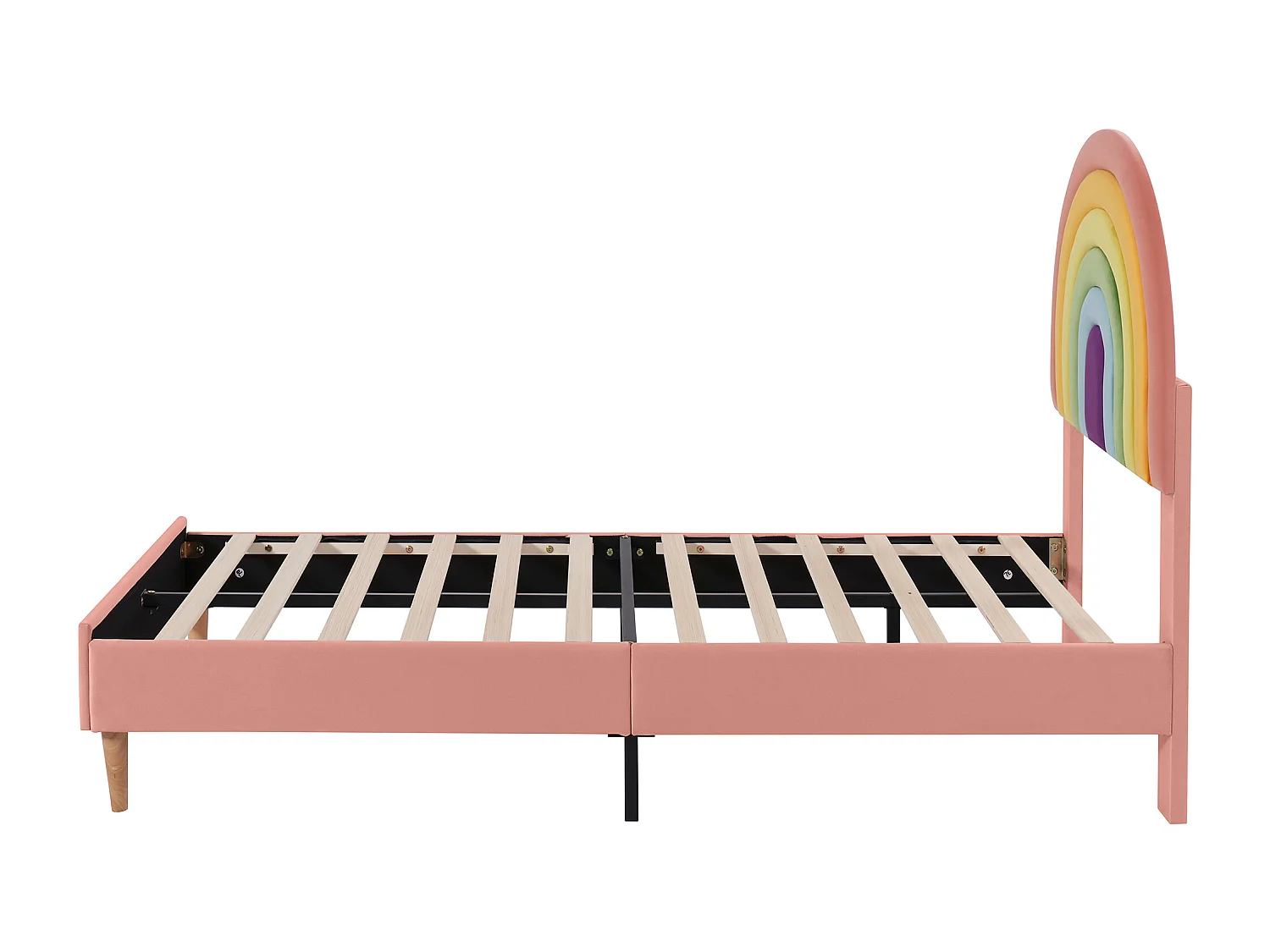 Lit rembourré 140×200 cm, avec sommier à lattes et tête de lit, design moderne en velours rose