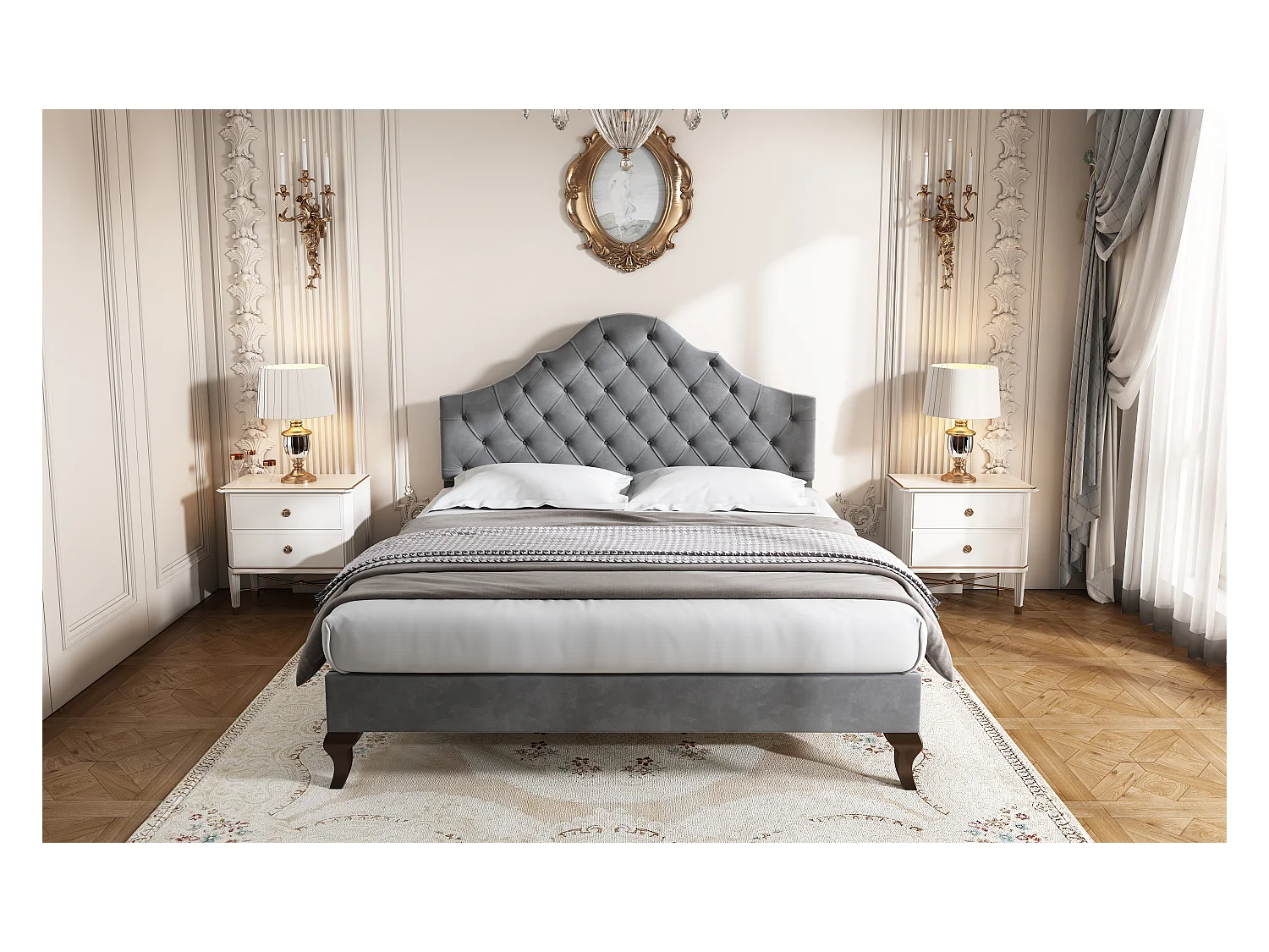 Lit rembourré 140×200 cm avec sommier à lattes et tête de lit réglable en hauteur, gris