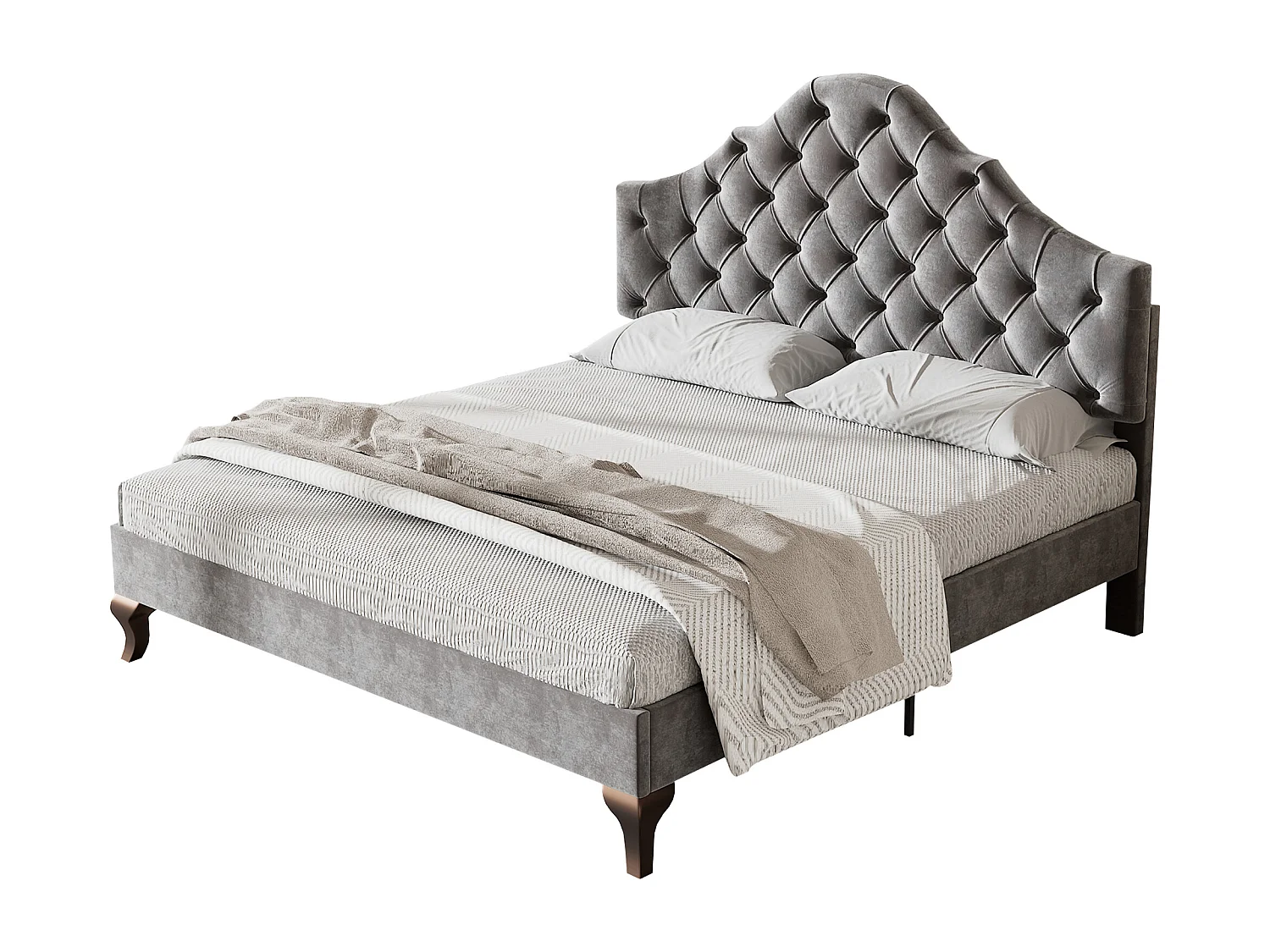 Lit rembourré 140×200 cm avec sommier à lattes et tête de lit réglable en hauteur, gris