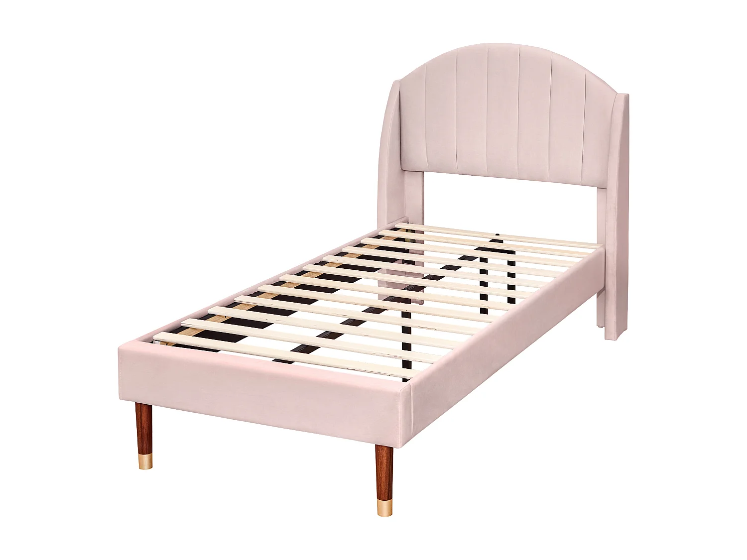 Lit rembourré 90×200 cm avec sommier à lattes et tête de lit, lit pour adolescent, en velours rose